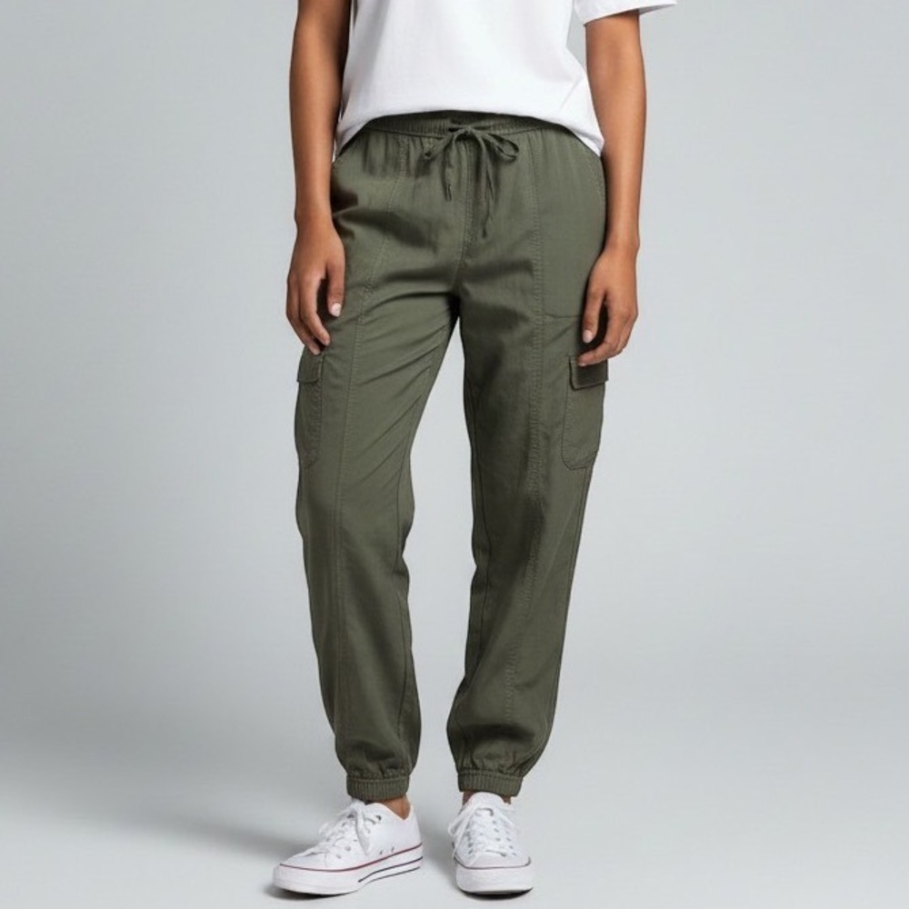 Mossimo Women Olive Green Lyocell Cargo Jogger Pants Size Large Drawstring Waist